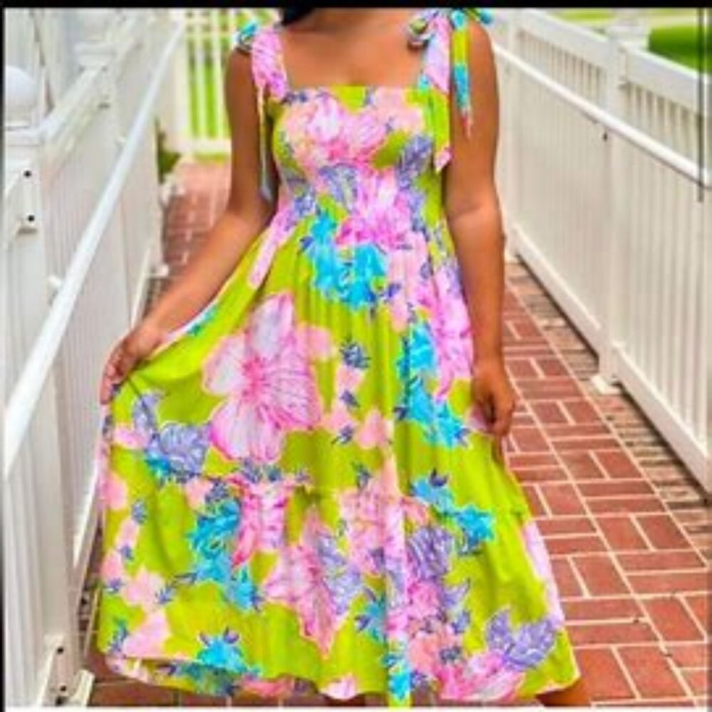 Lilly Pulitzer Rivera Midi Sundress Matcha Green Boho Babe Size Large